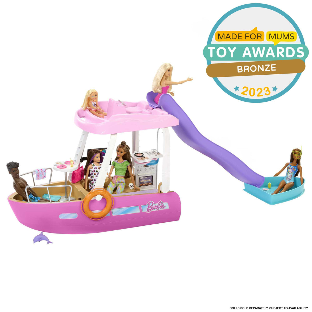 Barbie Dream Boat slide area encourages giggles and active water fun.