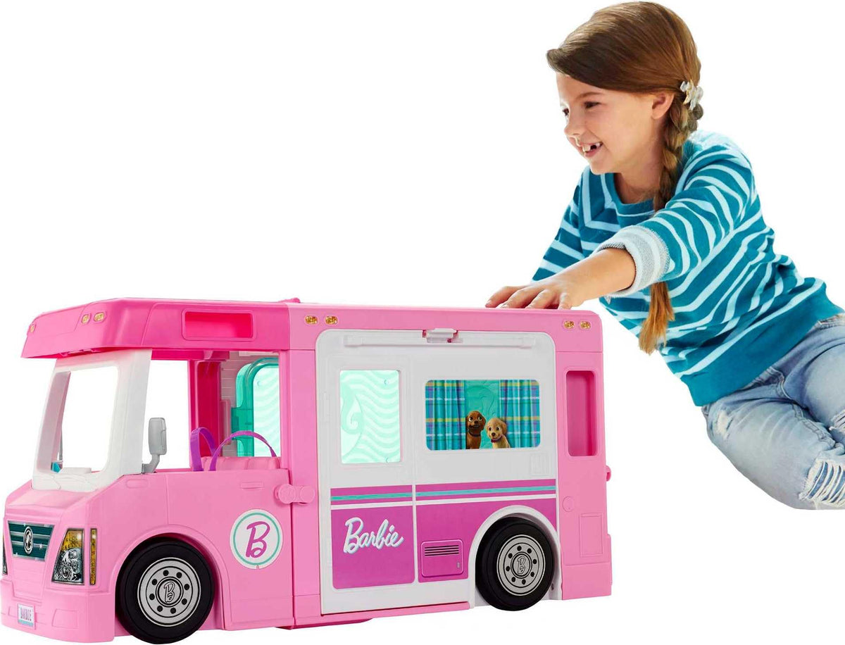 Barbie DreamCamper front view inviting imaginative road trips and open-ended play.