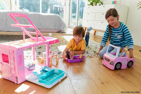 Barbie DreamCamper pickup-truck shows four-seat versatility for family adventures.