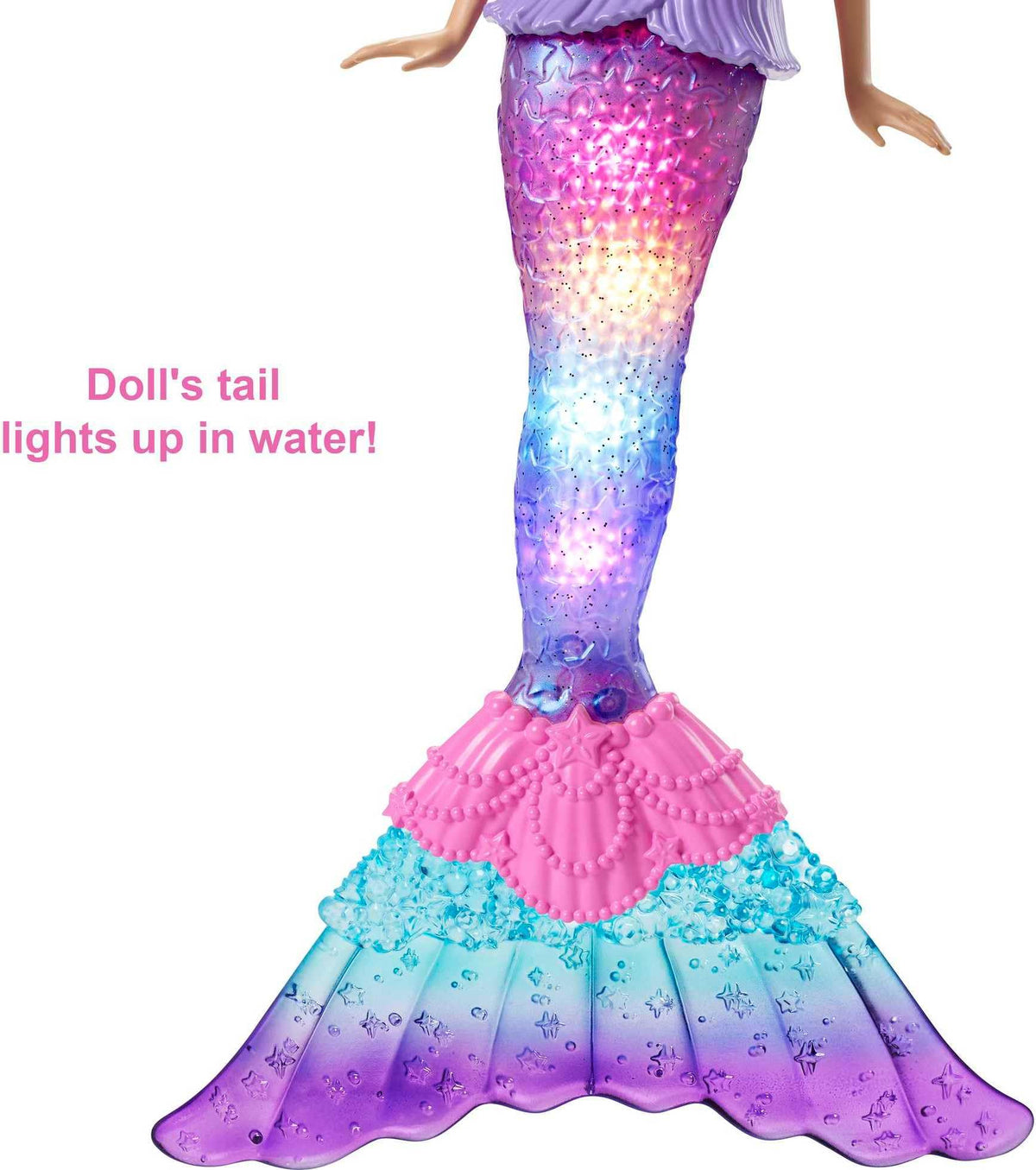 Barbie mermaid ready for tub or pool adventures with light-up magic