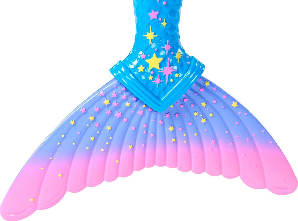 Barbie Dreamtopia merman doll blue-pink wrist gauntlets spark creative dress-up.
