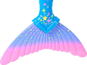 Barbie Dreamtopia merman doll blue-pink wrist gauntlets spark creative dress-up.