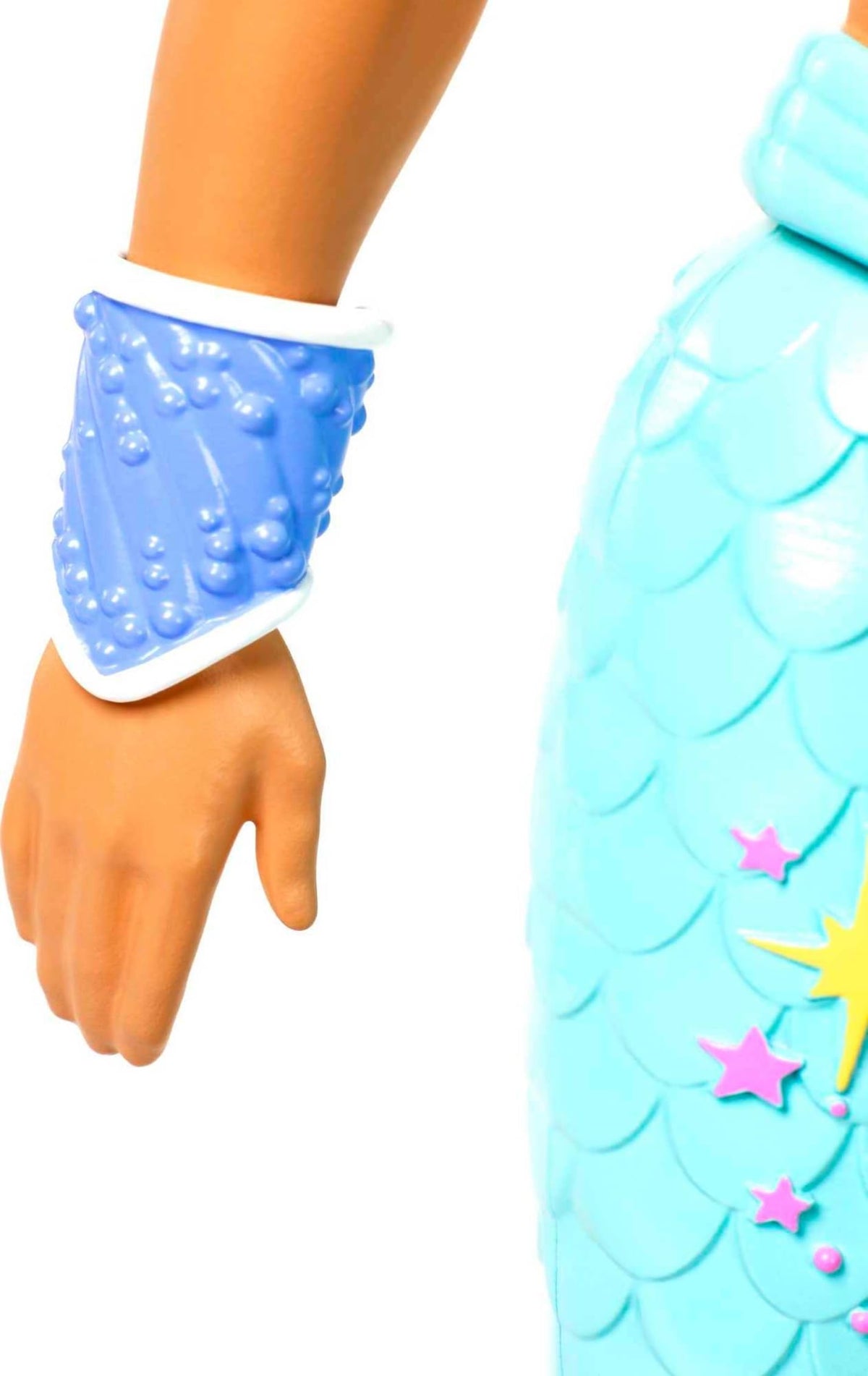 Barbie Dreamtopia merman doll shell necklace adds charming undersea accessories.