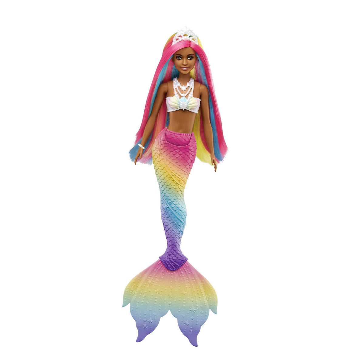 Barbie Dreamtopia Rainbow Magic Mermaid hair close-up shows color-change magic during bath play