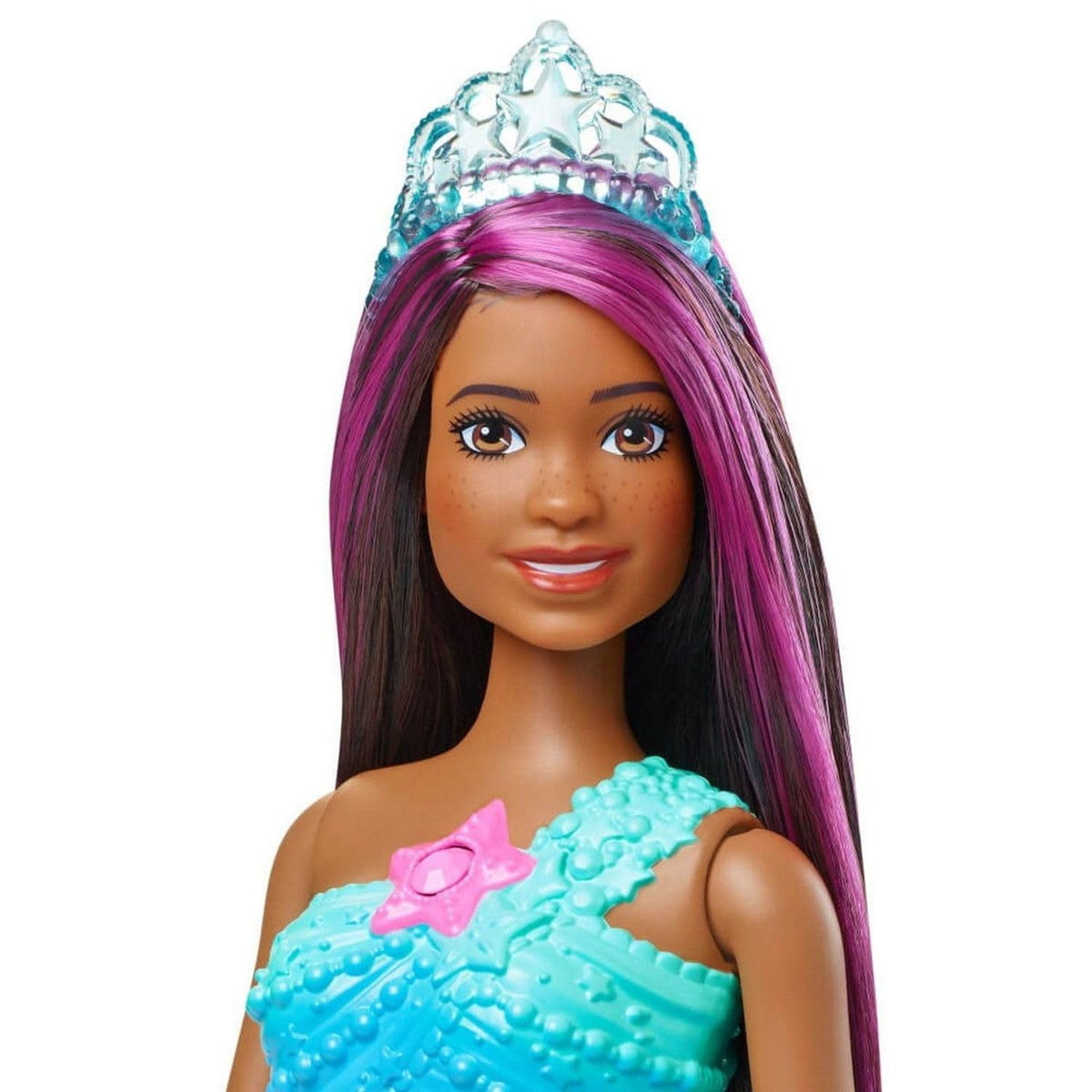 Barbie Dreamtopia Twinkle Lights mermaid doll bodice button triggers onshore light show.