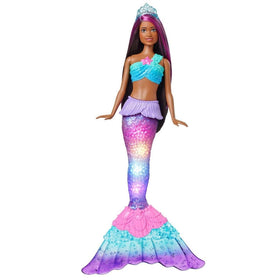 Barbie Dreamtopia Twinkle Lights mermaid doll tail lights up for bath time magic.