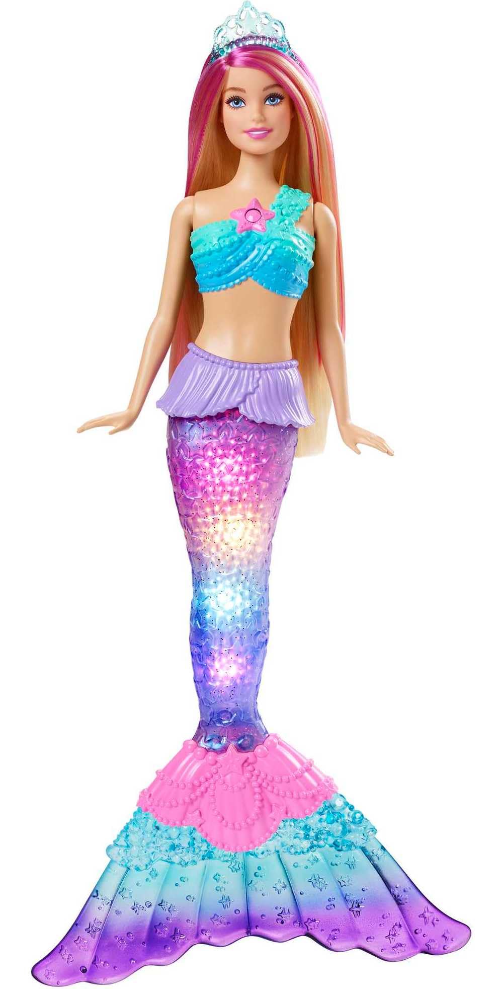 Barbie Dreamtopia Twinkle Lights Mermaid Tail glows in water for magical bath play