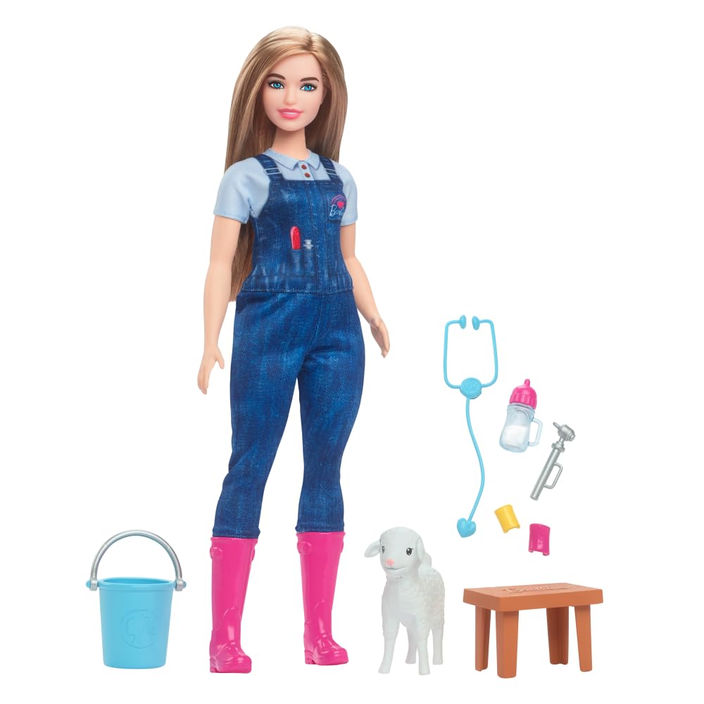 Barbie exam tools including reflex hammer and heart-shaped stethoscope