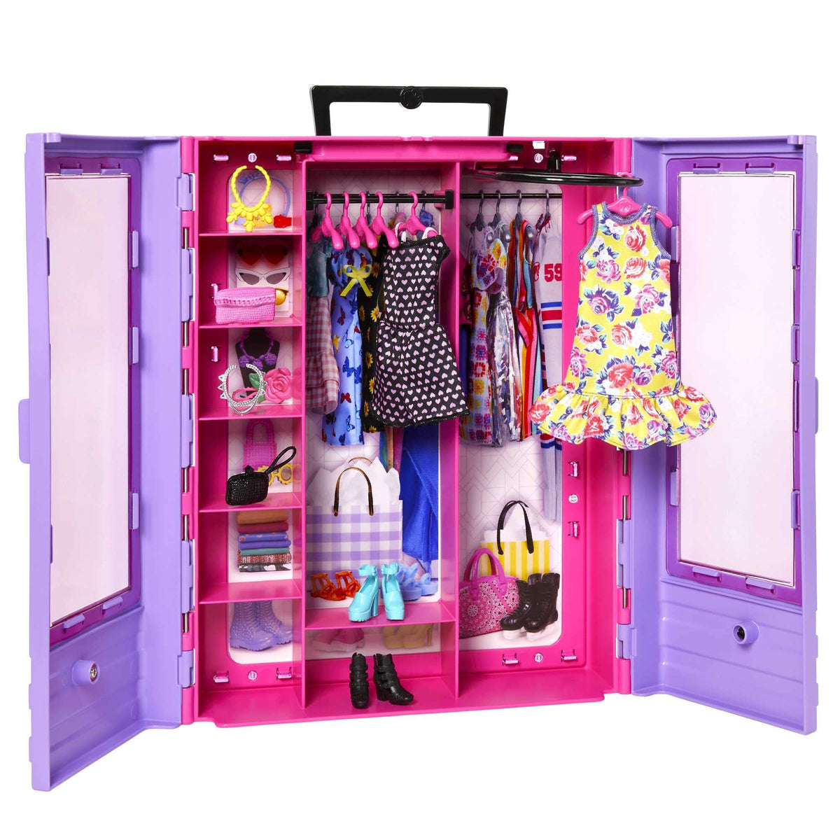 Barbie Fashionistas Ultimate Closet clear doors reveal organized outfits
