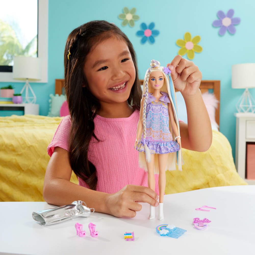 Barbie Fun & Fancy cat-print dress with white boots ready for play.