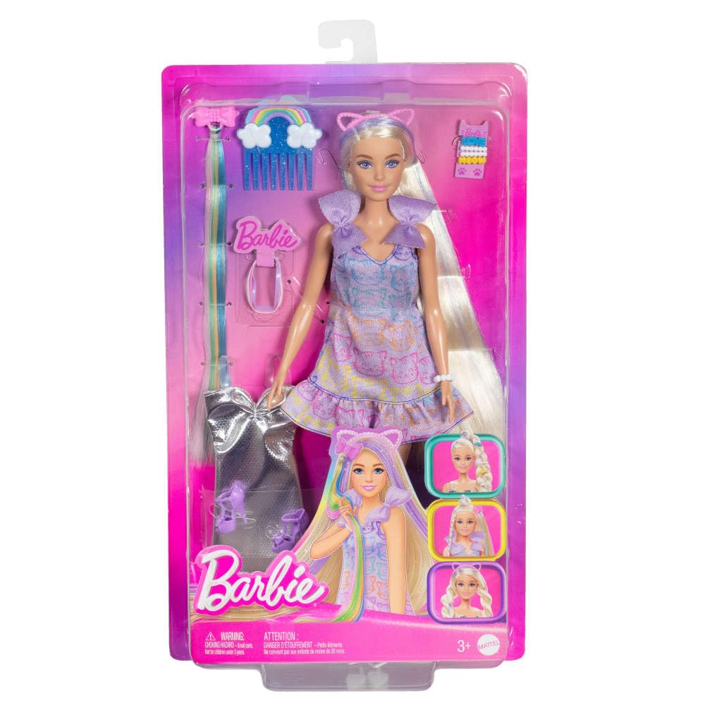 Barbie Fun & Fancy hair ties and clips set for easy styling.