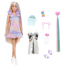 Barbie Fun & Fancy silver metallic dress and purple heels for a stylish second look.