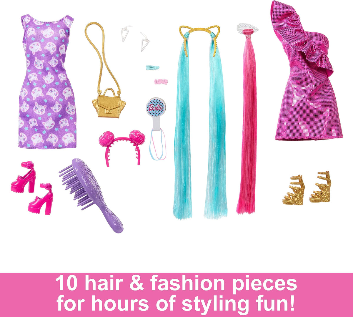 Barbie Fun & Fancy set includes golden heels and a purse for coordinated looks.
