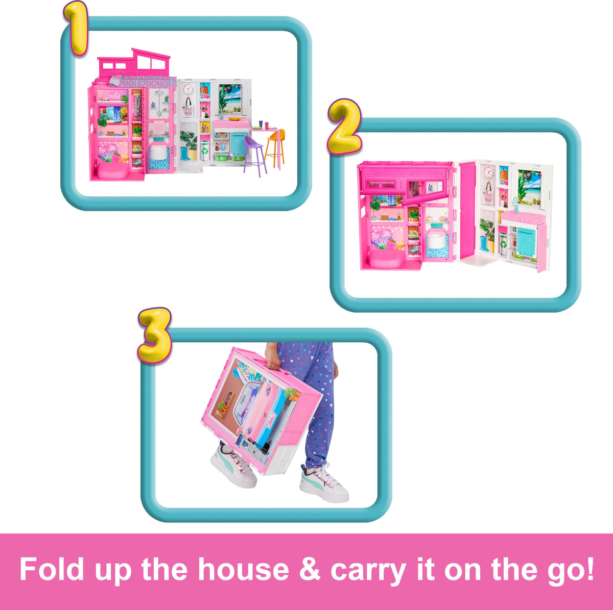 Barbie Getaway House roof features solar panels for eco-friendly play scenarios.