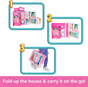 Barbie Getaway House roof features solar panels for eco-friendly play scenarios.
