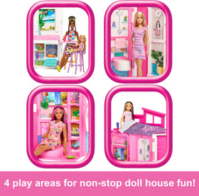 Barbie Getaway House includes two chairs, towel, and blanket for cozy scenes.