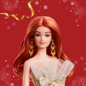 Barbie Holiday dress with gold-silver weave, perfect for display and storytelling.