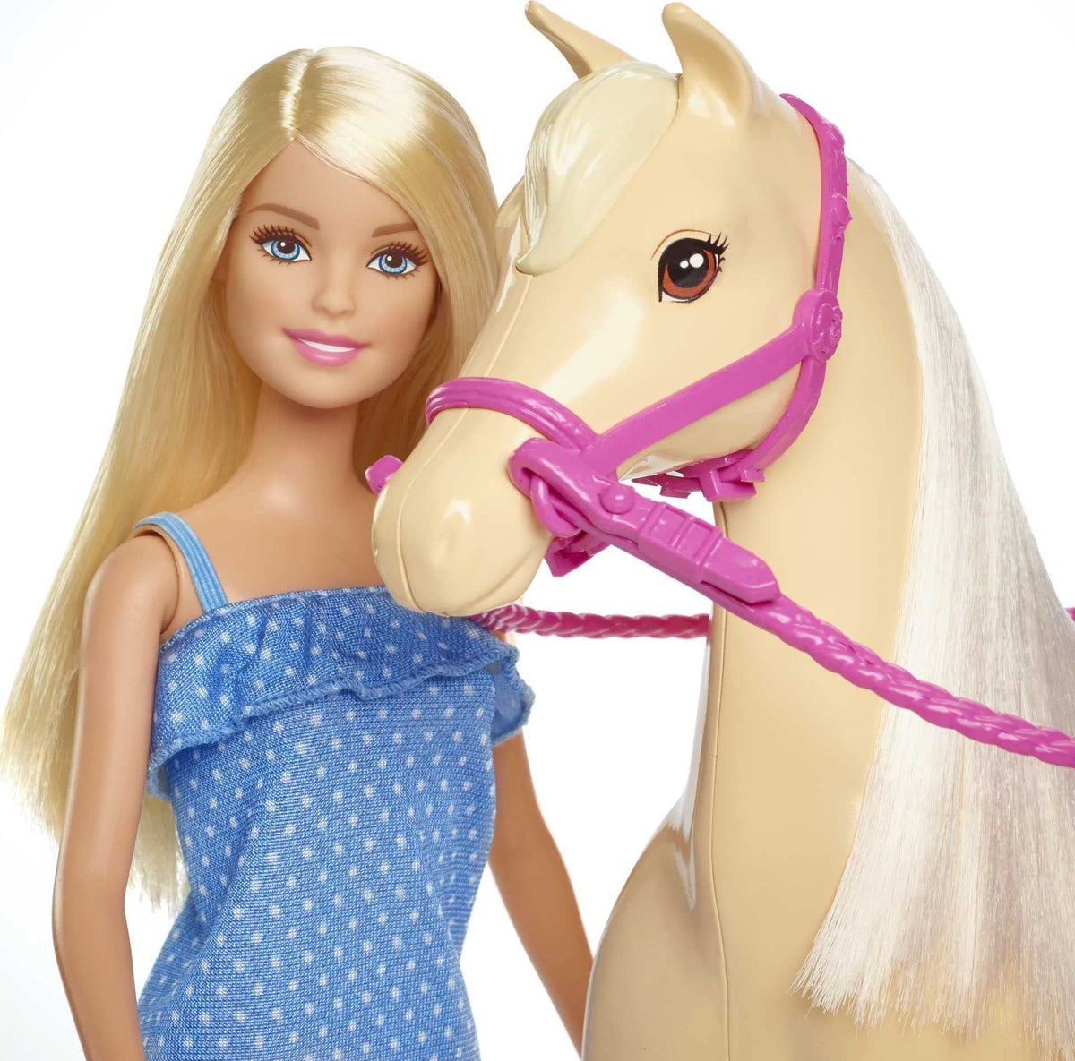 Light brown horse with white mane prepared for pretend trails and bonding
