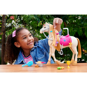 Interactive tassels trigger a dance routine on Barbie’s Tornado horse.