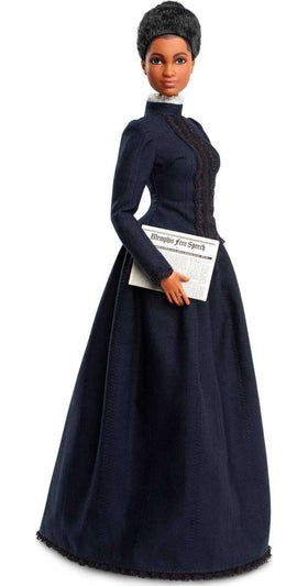 Barbie Ida B. Wells doll in blue lace dress for display