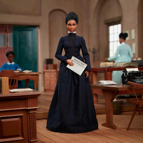 Ida B. Wells Barbie with newspaper accessory enhances storytelling displays