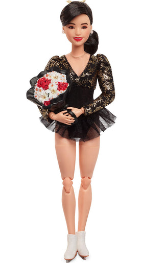 Barbie Inspiring Women Kristi Yamaguchi doll in gold leotard for display and collection