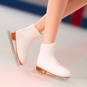 Barbie Inspiring Women Kristi Yamaguchi white skating skates for display