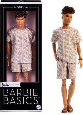 Barbie Ken Basics Model 10 with brunette hair in a neutral shirt and shorts.