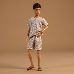 Barbie Ken Basics Model 10 wearing a shirt and shorts with a matching print.