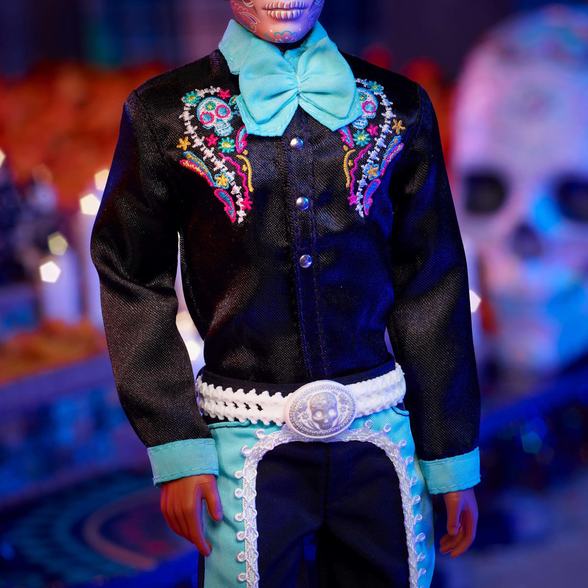 Barbie Ken Day of the Dead belt with sugar skull bones design for cohesive styling