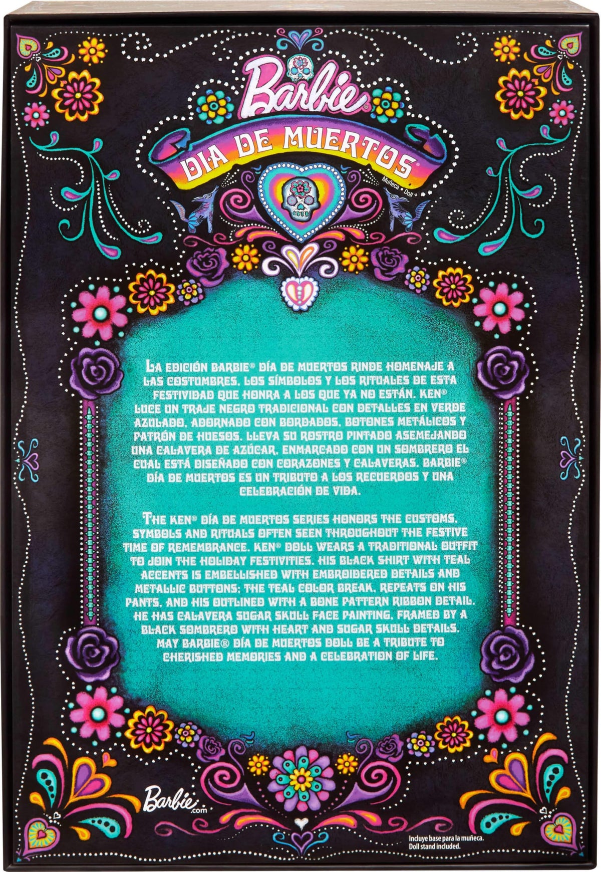 Barbie Ken Day of the Dead packaging and stand designed for display and gifting