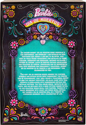 Barbie Ken Day of the Dead packaging and stand designed for display and gifting