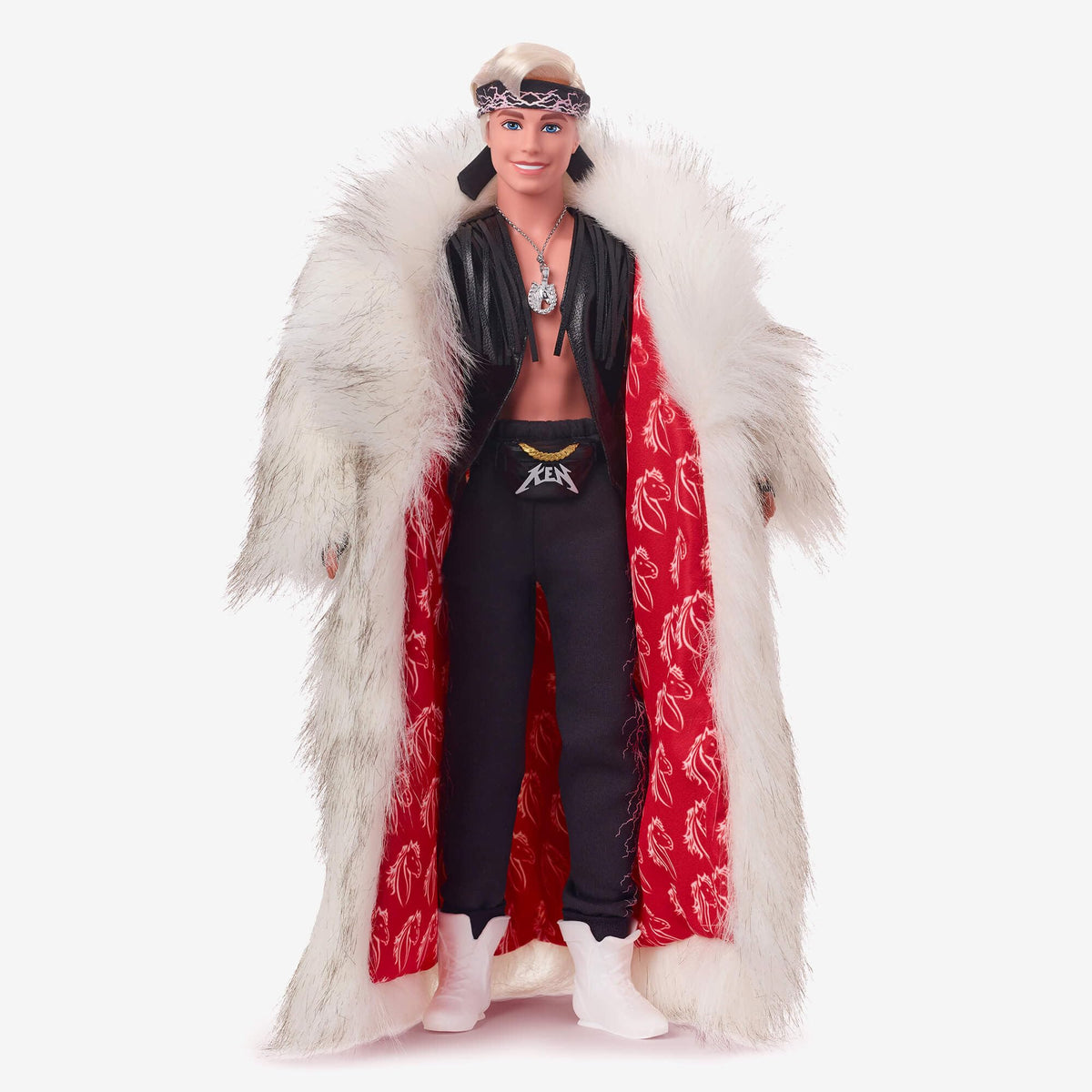 Barbie Ken doll wearing black fringe vest showcases cinematic styling for fans