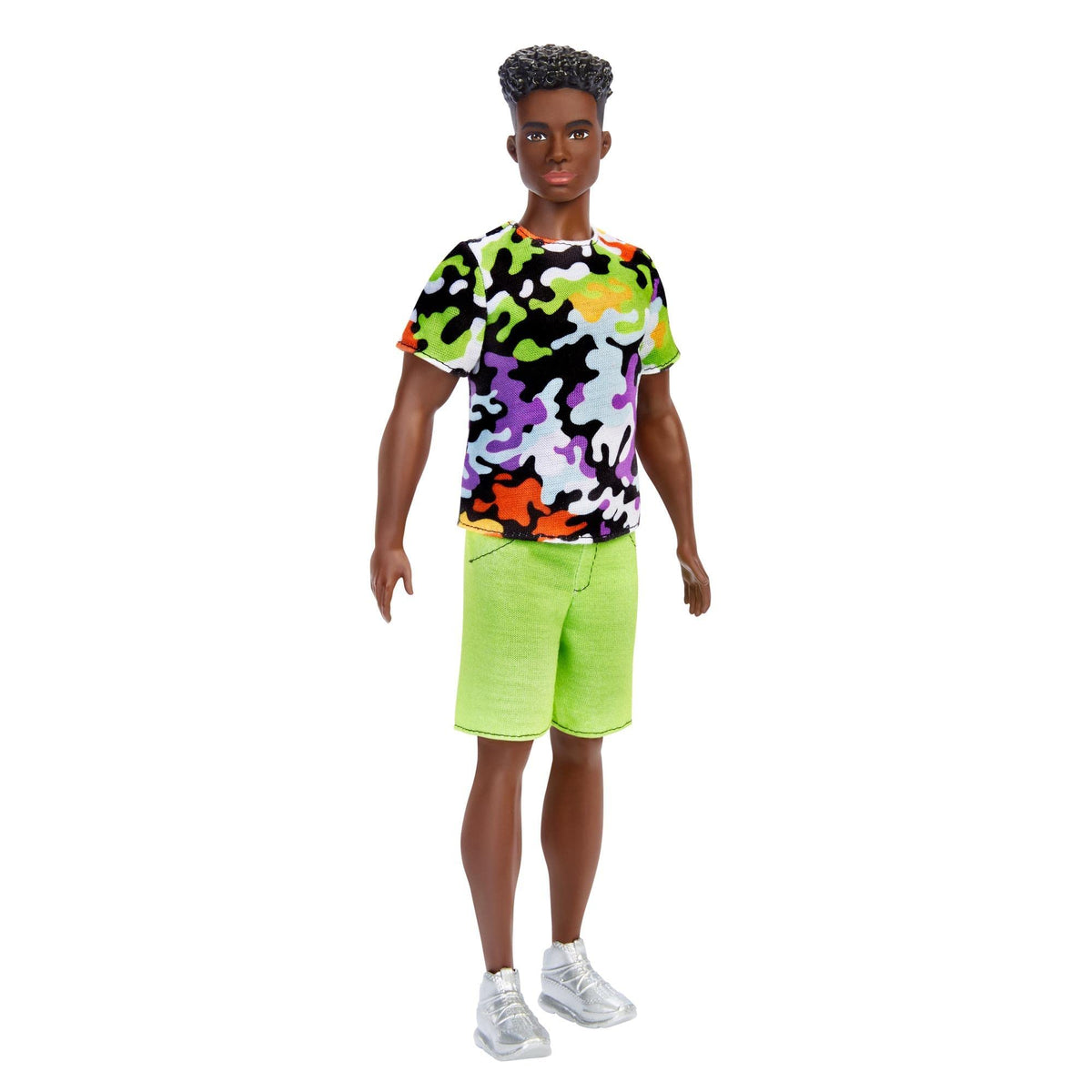 Barbie Ken Fashionistas doll with broad shoulders in camo shirt for imaginative play