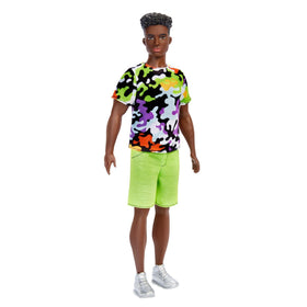 Barbie Ken Fashionistas doll with broad shoulders in camo shirt for imaginative play