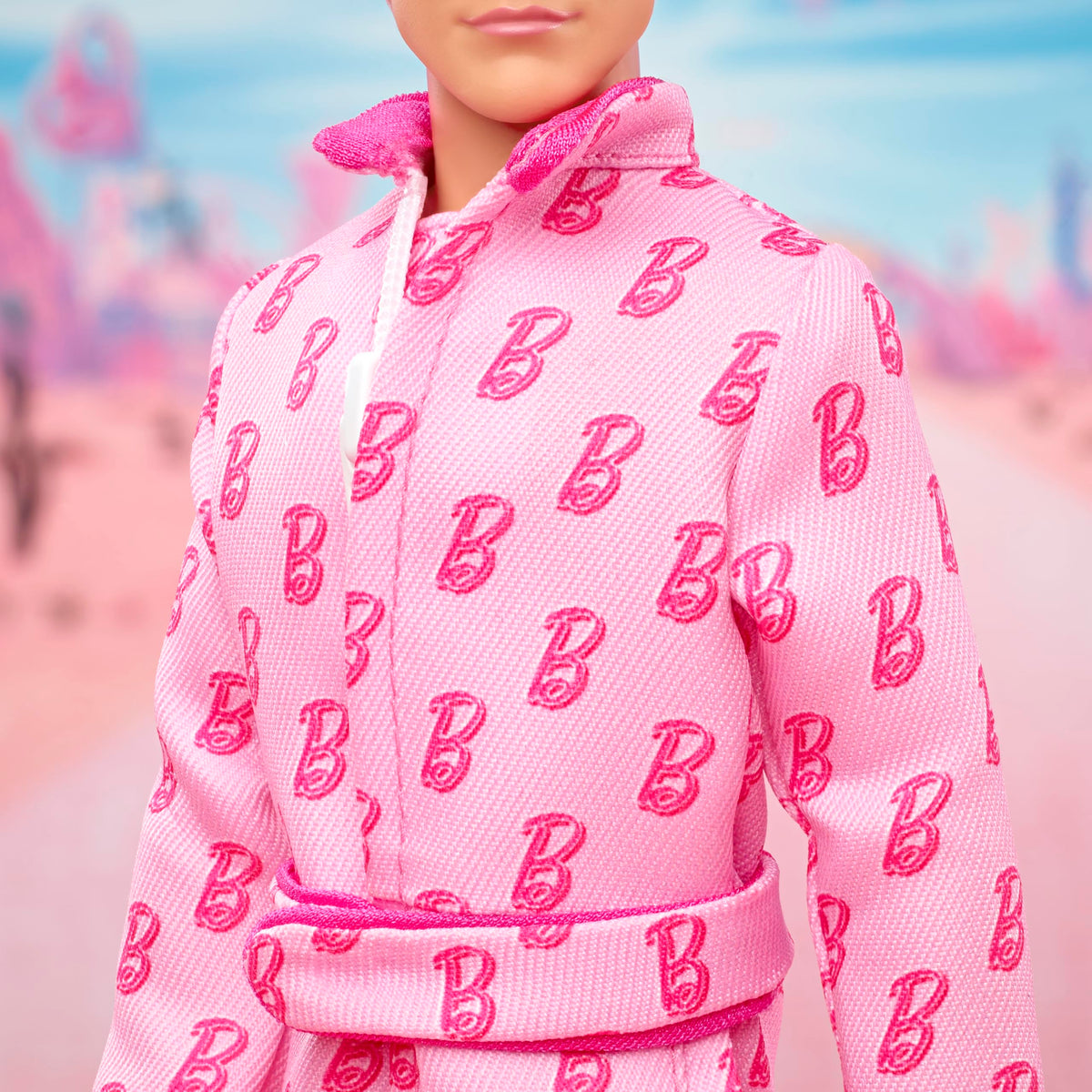 Barbie The Movie Ken white sneakers detail enhances authentic look for display.