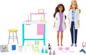 Barbie lab bench with sink and shelves supports organized experiments.