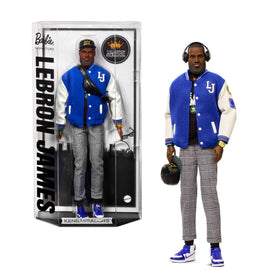 Barbie Signature LeBron James Kenbassadors doll in bomber jacket, ideal for display collections.