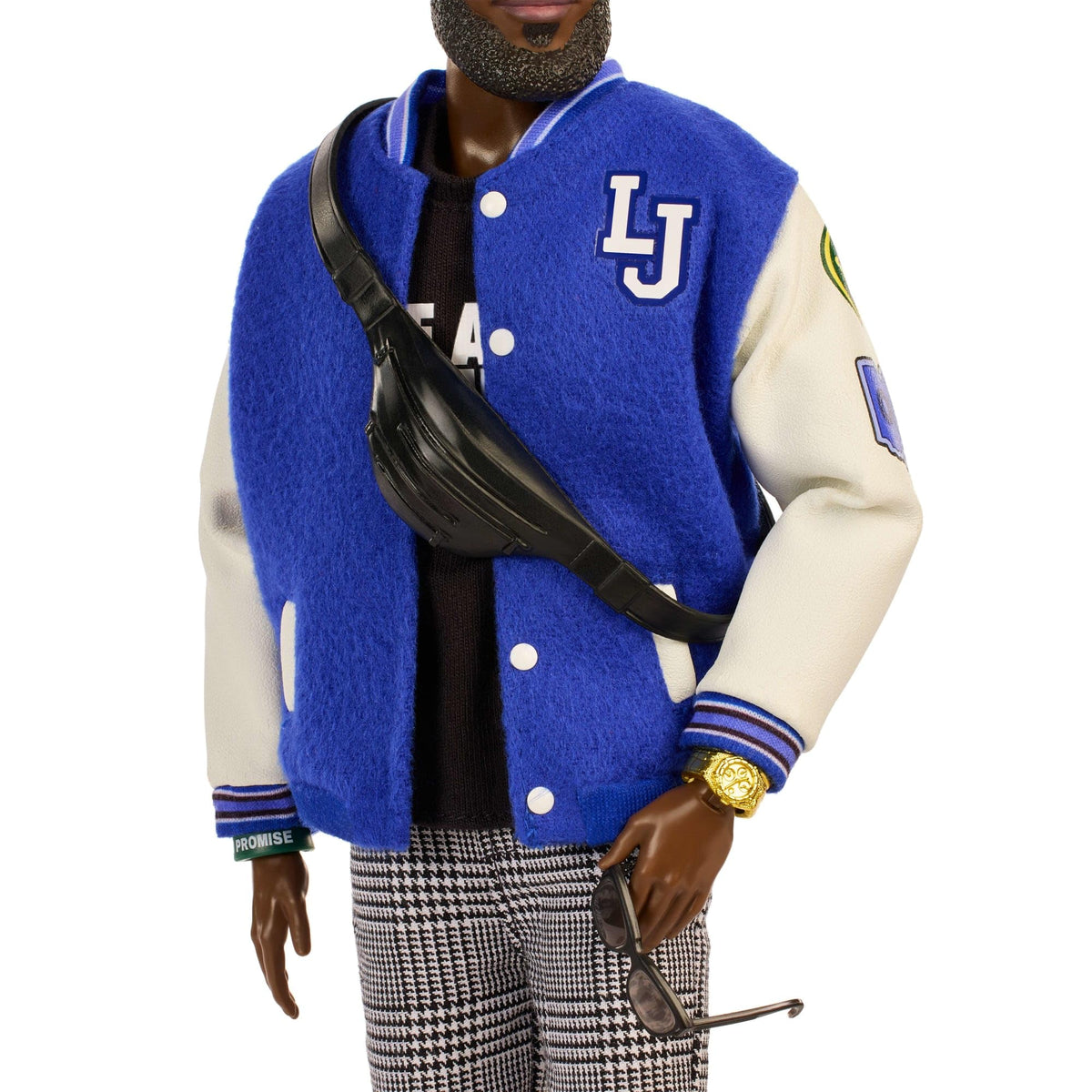 Barbie LeBron Kenbassadors in tailored checkered pants for premium streetwear appeal.