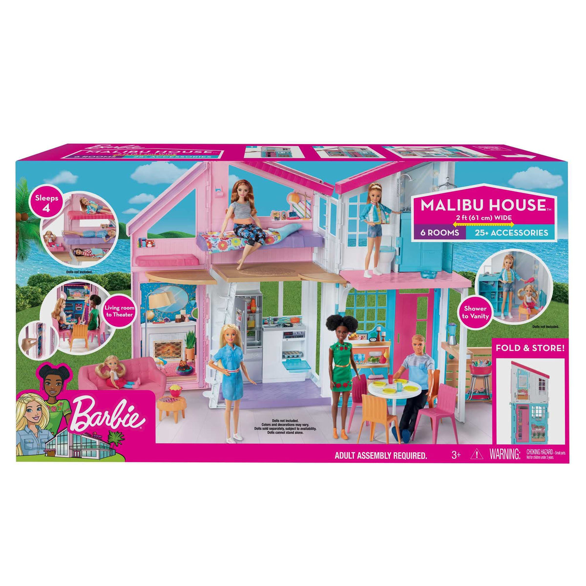 Barbie Malibu House includes 25+ accessories to decorate and rearrange.