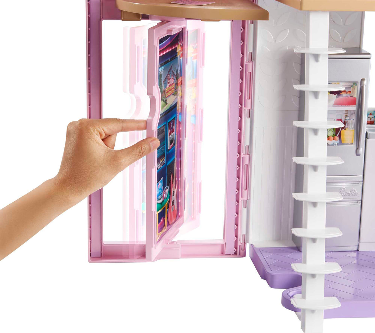 Barbie Malibu House bathroom vanity that swings open to reveal the shower.