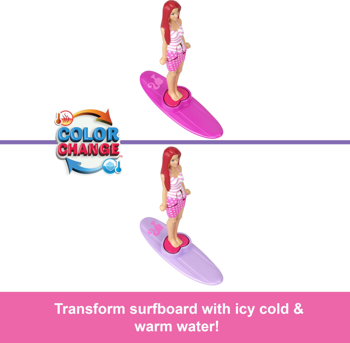 Barbie Mini Barbie Land Beach Bug Convertible with color-change feature for beach adventures.