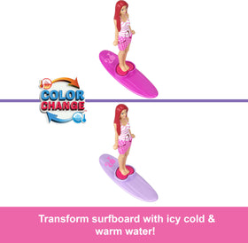 Barbie Mini Barbie Land Beach Bug Convertible with color-change feature for beach adventures.