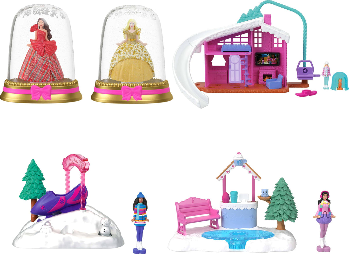 Barbie Mini BarbieLand bundle: snow playsets with accessories for creative winter adventures.