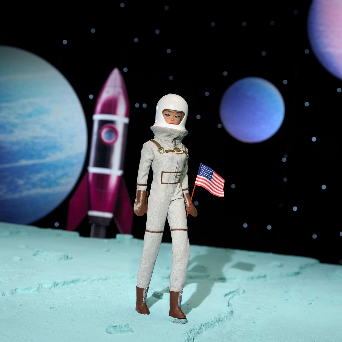 Barbie Miss Astronaut doll wearing helmet for authentic space-age presentation