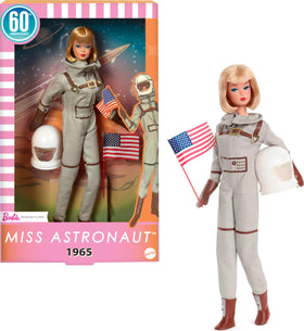 Barbie Miss Astronaut doll in silver suit for collectible display and nostalgic appeal