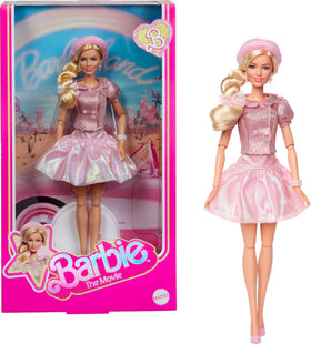 barbie the movie margot robbie doll in pink blouse and tutu skirt, ideal display for collectors