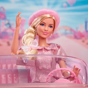 barbie the movie doll with pink heels and pearl earrings, complete styling reference for outfits