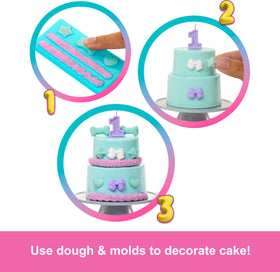 Barbie Party Unboxed mold tray and tools for festive cake decorating play.