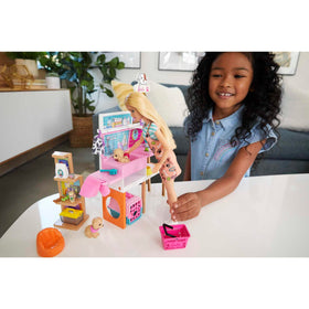 Barbie doll care station supports kids role-play pet spa moments.